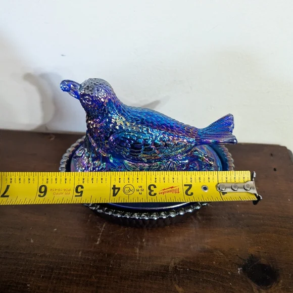 Vintage Iridescent Purple Carnival Glass Bird on Nest Candy Dish - Picture 10 of 10